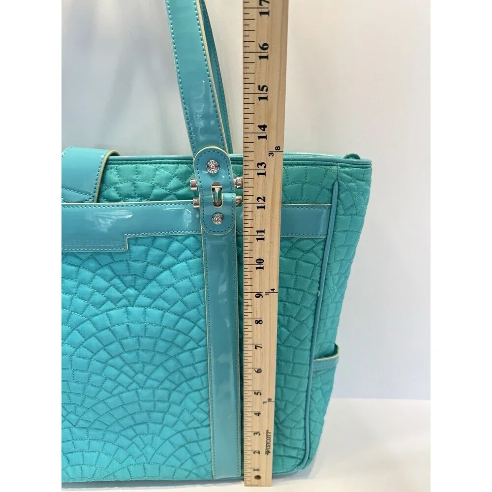 Vera Bradley Vera Tote Forever Green Teal Checkered Quilted Laptop Bistro Large